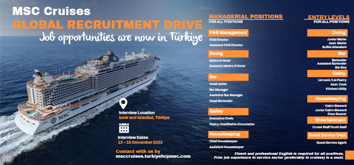 MSC Cruises Job Opportunities are now in Türkiye!