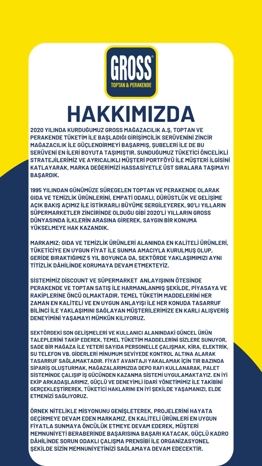 Gross Mağazacılık Anonim Şirketi Şirket Hayatı