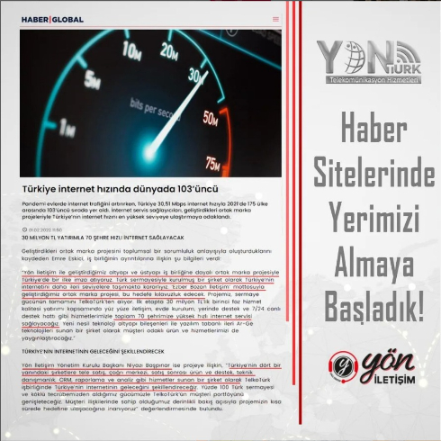 Türkiye İnternet Hızında Dünyada 103'üncü
